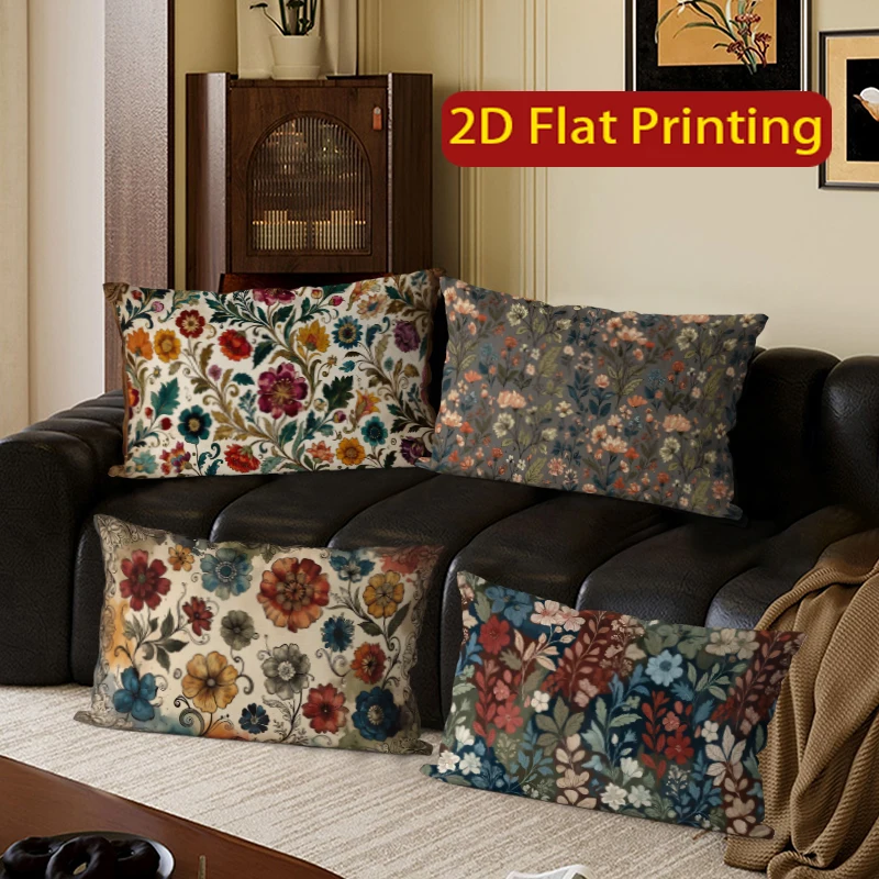 Rechteckige Kissenbezüge mit Vintage-Blumenmuster, geeignet für Sofa, Schlafzimmer, Auto, Kissenbezug, rechteckiges Rückenkissen