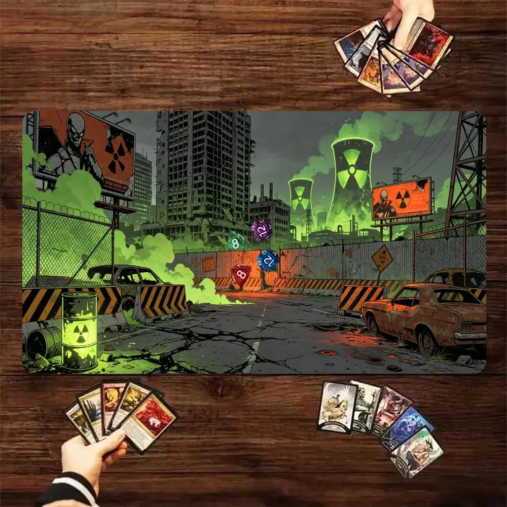 60X35cm Post‑Apocalyptic Nuclear Wasteland City TCG Play mat Non‑Slip Rubber Trading Card Game Table Pad For Card Game Players