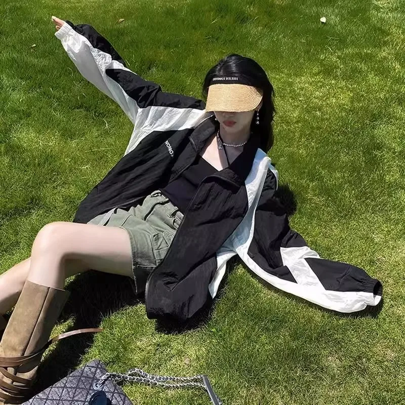 سترة خفيفة الوزن للصيف مقاس كبير تصل إلى 300 رطل، أزياء عصرية بأكمام طويلة للحماية من الشمس للرجال والنساء، جاكيت بألوان متباينة #5