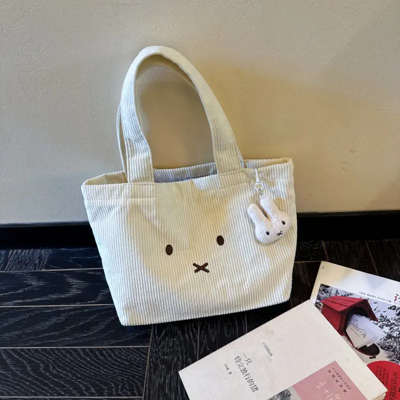 Miffy Cord-Handtasche Niedliche Cartoon Winter Miffy Kaninchen Cord-Tragetasche Modische Studenten-Schultertasche Geburtstagsgeschenk Spielzeug