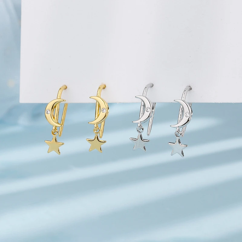 New Fashion Vintage Star Moon Earhook Small Design Earrings For Women Pendant Stud Earrings Girls Jewelry Female Gift