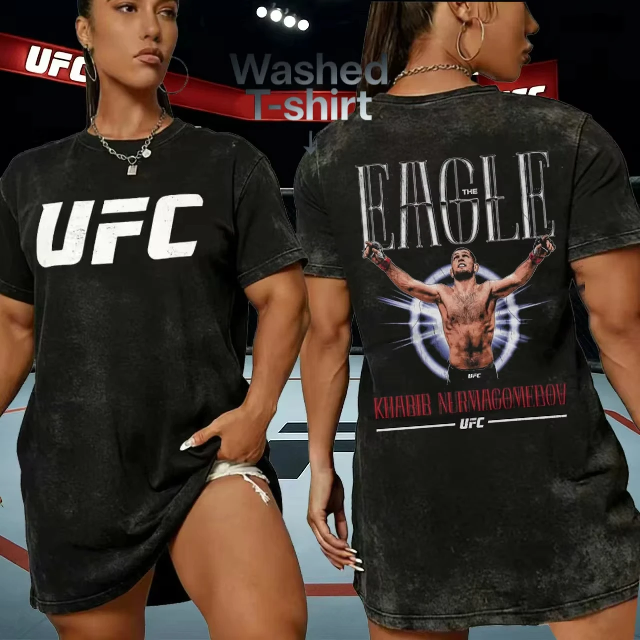 

2026 Summer UFC Brand 500 Level Heather Khabib Nurmagomedov The Eagle Premium Tri-Blend Washed Print Women Sports T-shirt Boxing