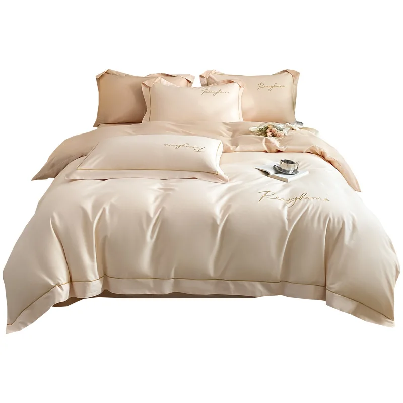 

Simple Long Staple Cotton Bed Set of Four Pieces with Pure Cotton Embroidered Bed Sheets and Quilt Covers