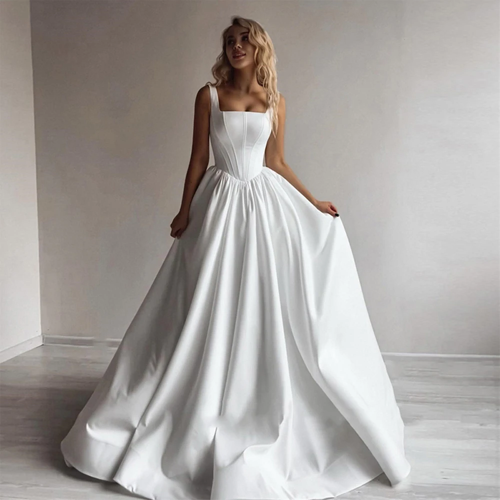 Simple Satin Women Wedding Dresses Sexy Backless A-Line Formal Party Sleeveless Floor Mopping Vestidos De Novias 2024 Customized