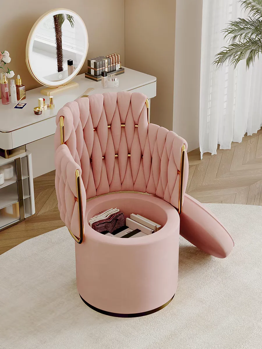 # Light Luxury Metal High Texture Soft Dressing Stool Bedroom Backrest Dressing Table Makeup Chair Storage Business Reception