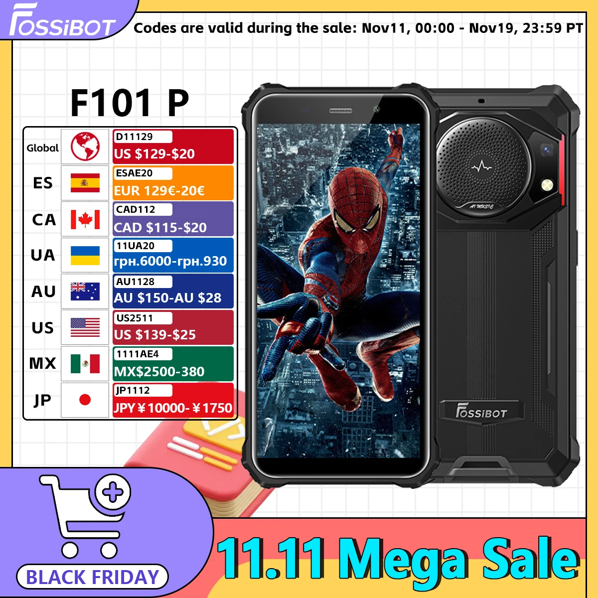 FOSSiBOT F101 P Rugged Smartphone 10600mAh Octa Core 4GB 64GB Cellphone 24MP Camera 5.45