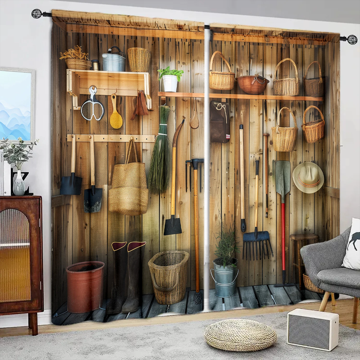 قطعتان من ستارة مطبوعة لأدوات البستنة لديكور المنزل - معالجة نافذة الجيب لغرفة النوم والمكتب والمطبخ وغرفة المعيشة #1