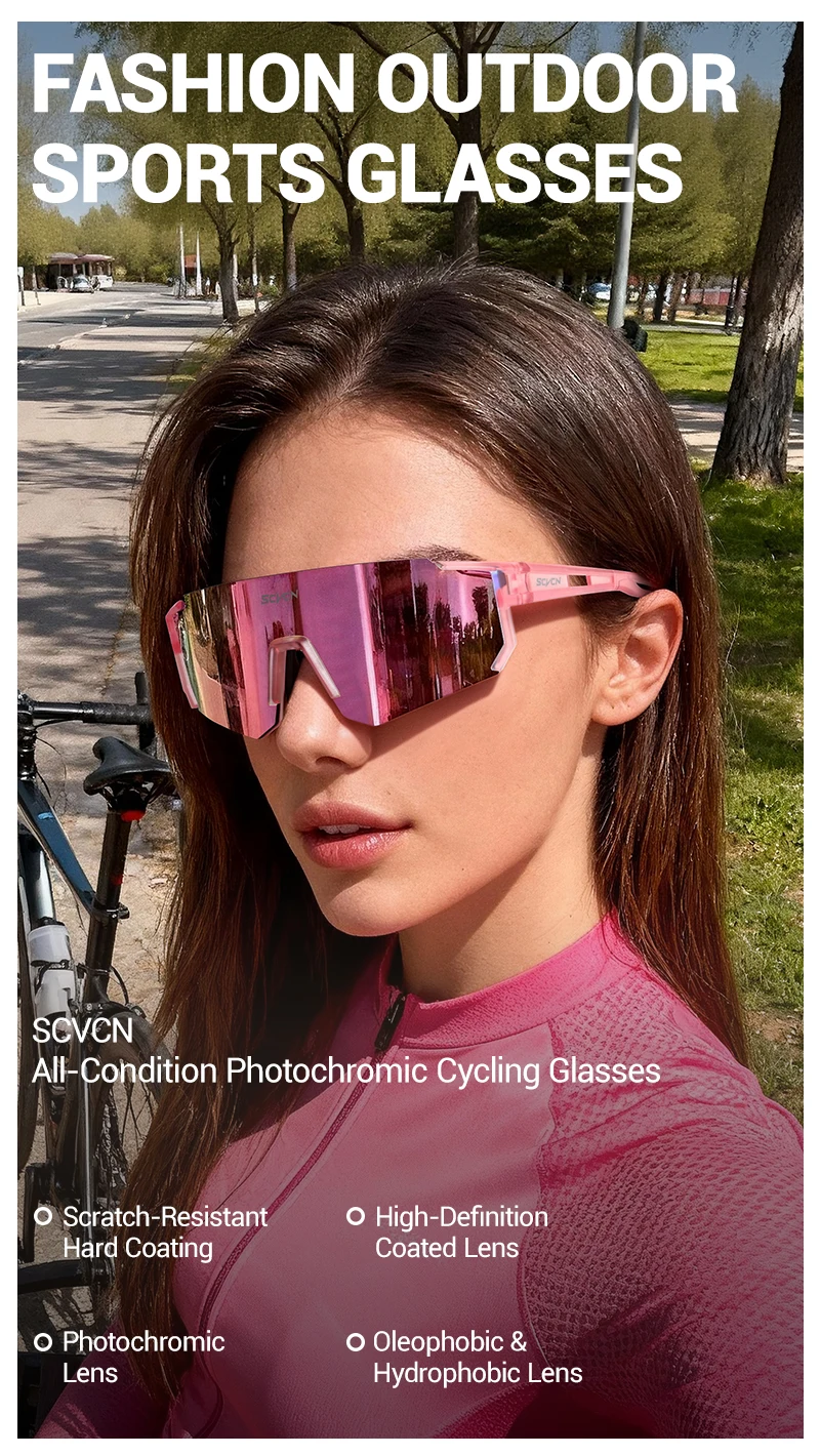 SCVCN Süße Rosa Fahrradbrille, Fahrrad-Fotozubehör, Golf-Okulare, Camping-Sonnenbrille, UV400 Outdoor-Sportausrüstung – Detail 1