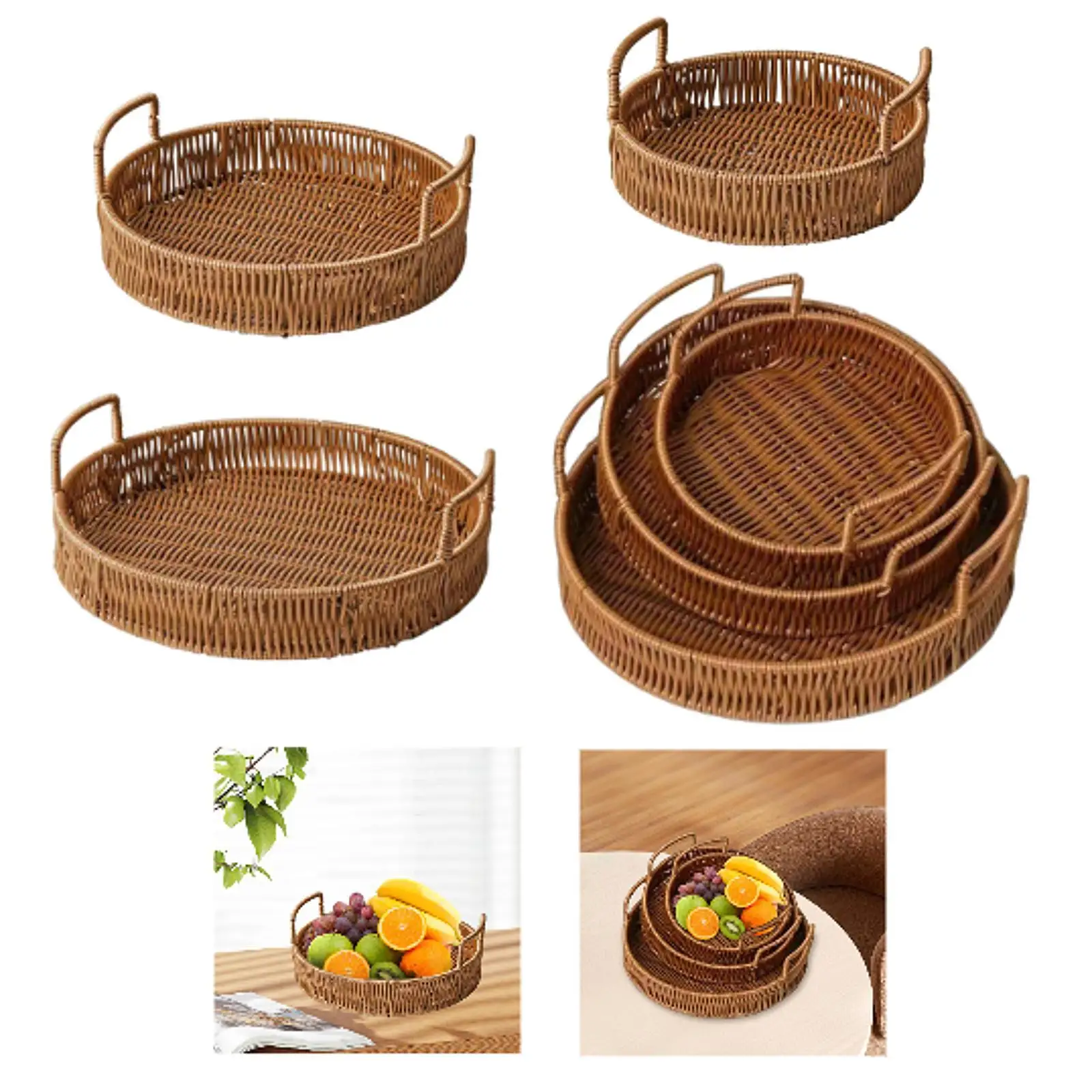 Woven Serving Tray Multipurpose Food Serving Basket Portable Decorative Tray for Fruit Snack Coffee Table Dinner Breakfast