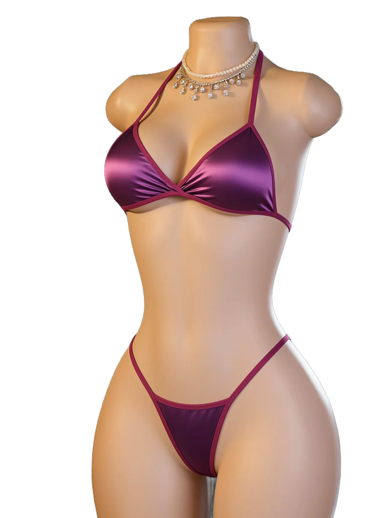 Women Halter Triangle Bikini Bra 2-Piece Side Tie Set with Matching Tie Panty for Romantic Night Events (One Size Fits 88-132 lb