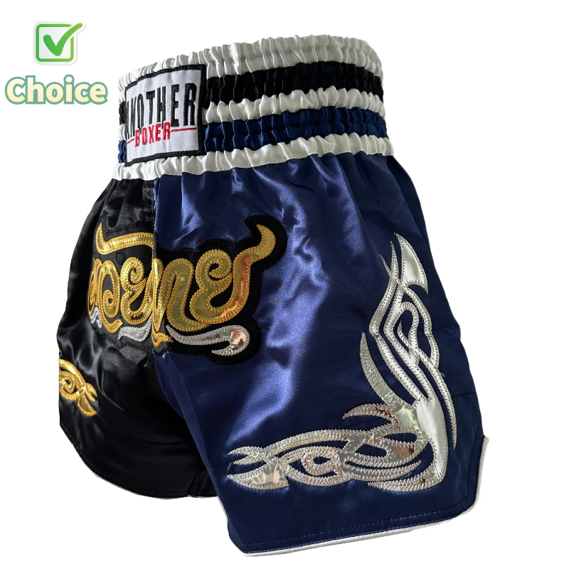 Thai Boxing Shorts Männer Stickerei Muay Thai Hosen Frauen Kinder Stickerei Satin Grappling Sparring Kickboxen Käfig Kampf Hosen
