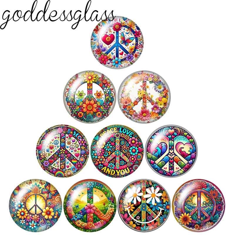 

Peace&Love Symbol Flowers dove of peace 10pcs 12mm/18mm/20mm/25mm Round photo glass cabochon flat back Making findings Jewelry