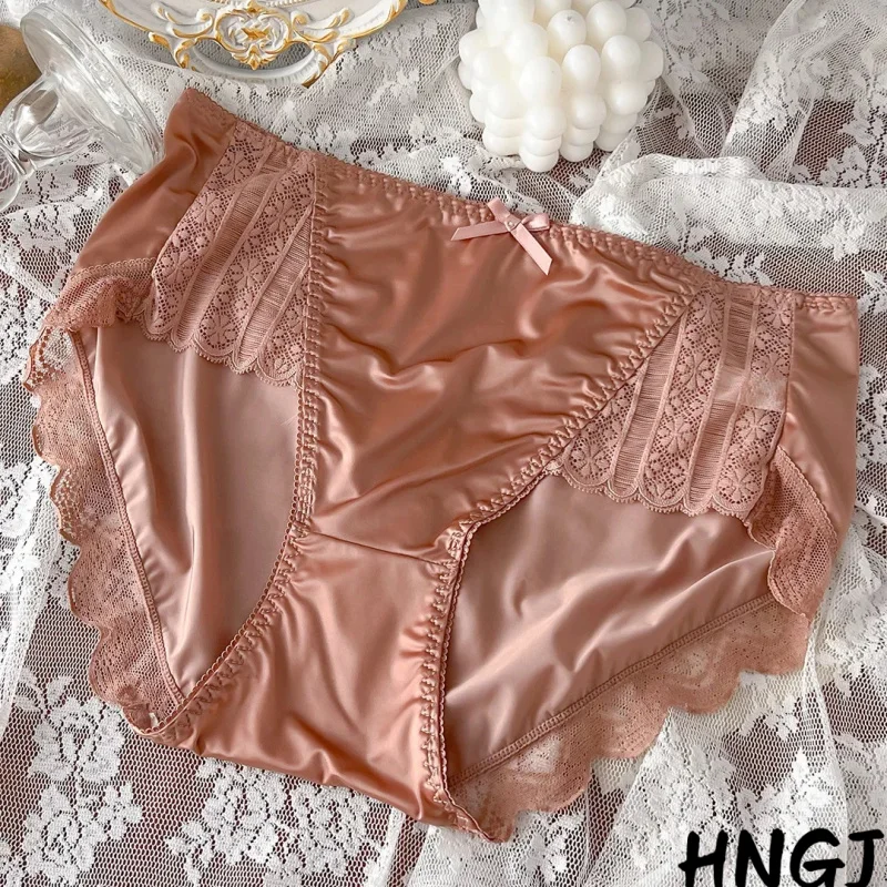 2026 New High End Satin Traceless Ice Silk Skincare Lightweight, Breathable Sexy Pure Desire Large Mid Waist Underwear for Women