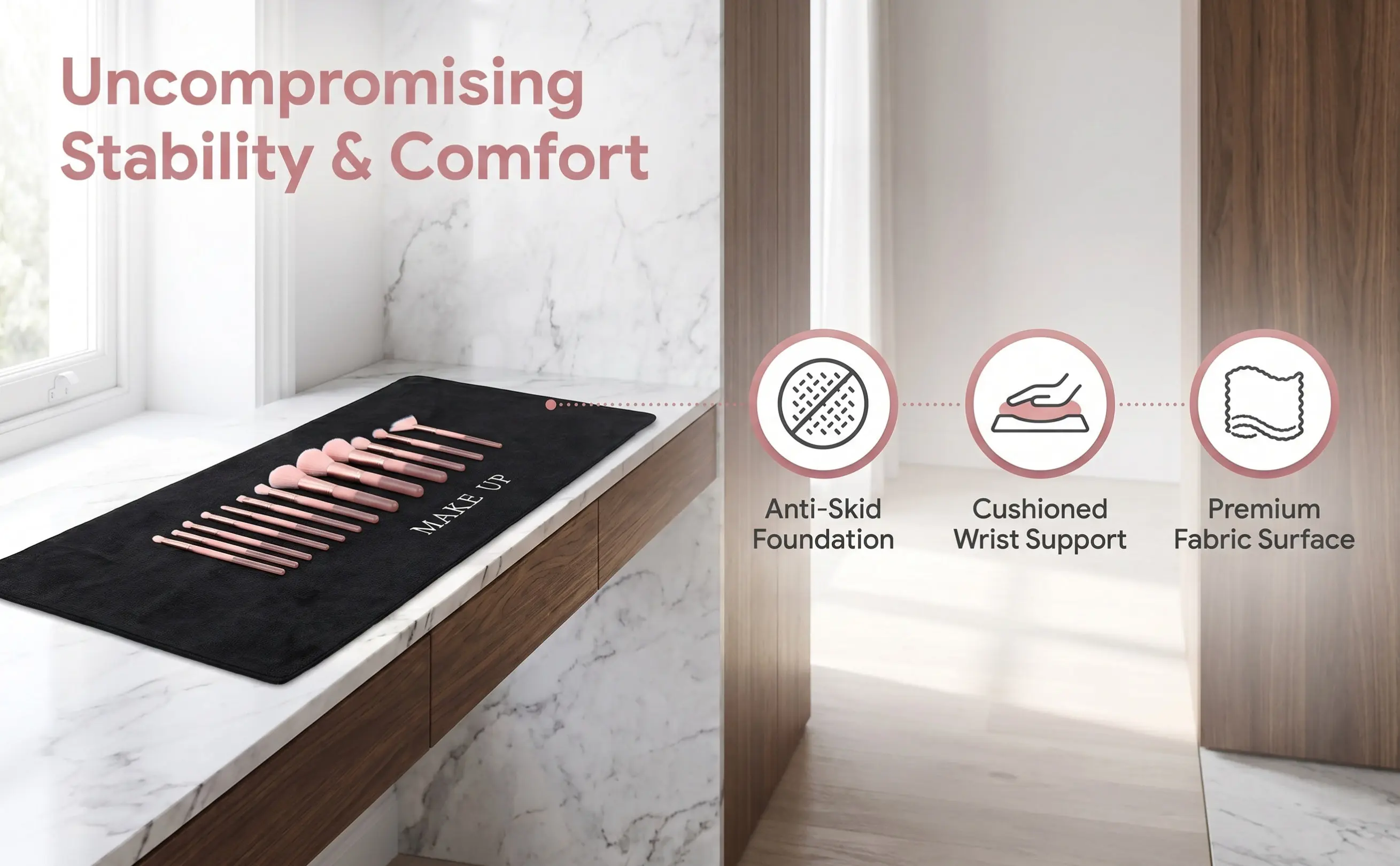 Makeup Mat for Vanity Soft Cloth Surface Non-Slip Bottom Easy to Clean Desk Mat Makeup Table Office Desk Vanity Workbench