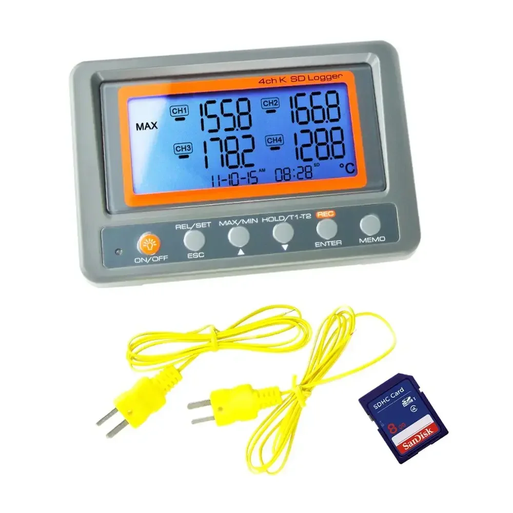 Portable/Wallmount Digital 4 Channel -328~2498 degree F/C K Type Thermocouple 2GB SD Card Temperature Thermometer Logger