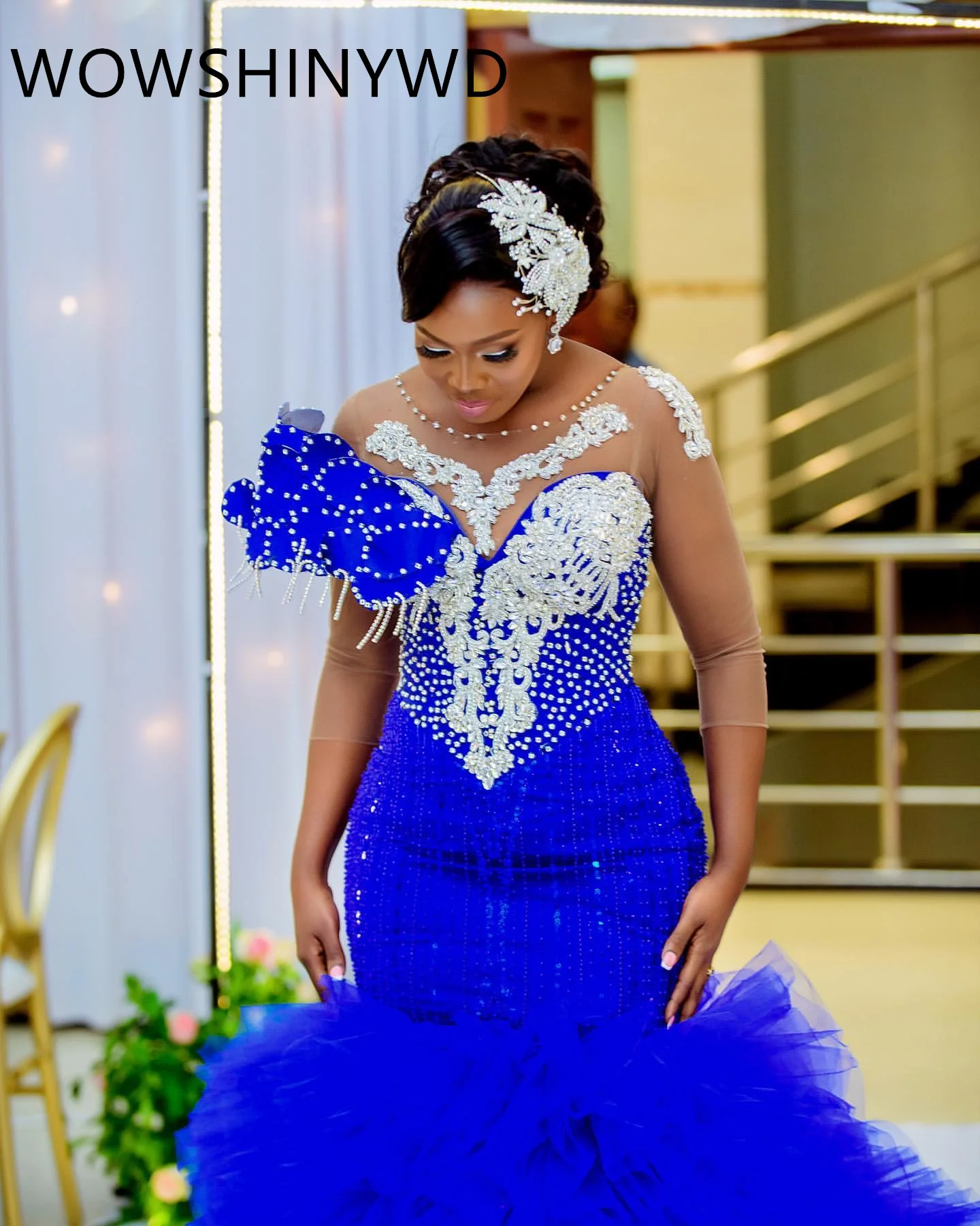 2024 Aso Ebi Royal Blue Mermaid Prom Dresses Lace Beaded Evening Formal Party Second Engagement Birthday Gowns Dresses ZJ144