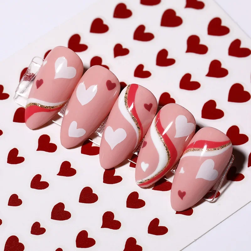 Red Black Heart 3D Nail Sticker Love Letters Self-Adhesive Sliders Summer Leaves Decals Manicures Wraps