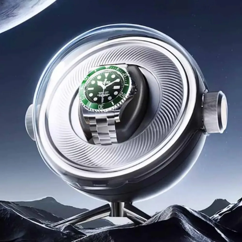 Luxury Automatic Watch Winder - Silent, LED, Bedside Mechanical Storage - alternate angle