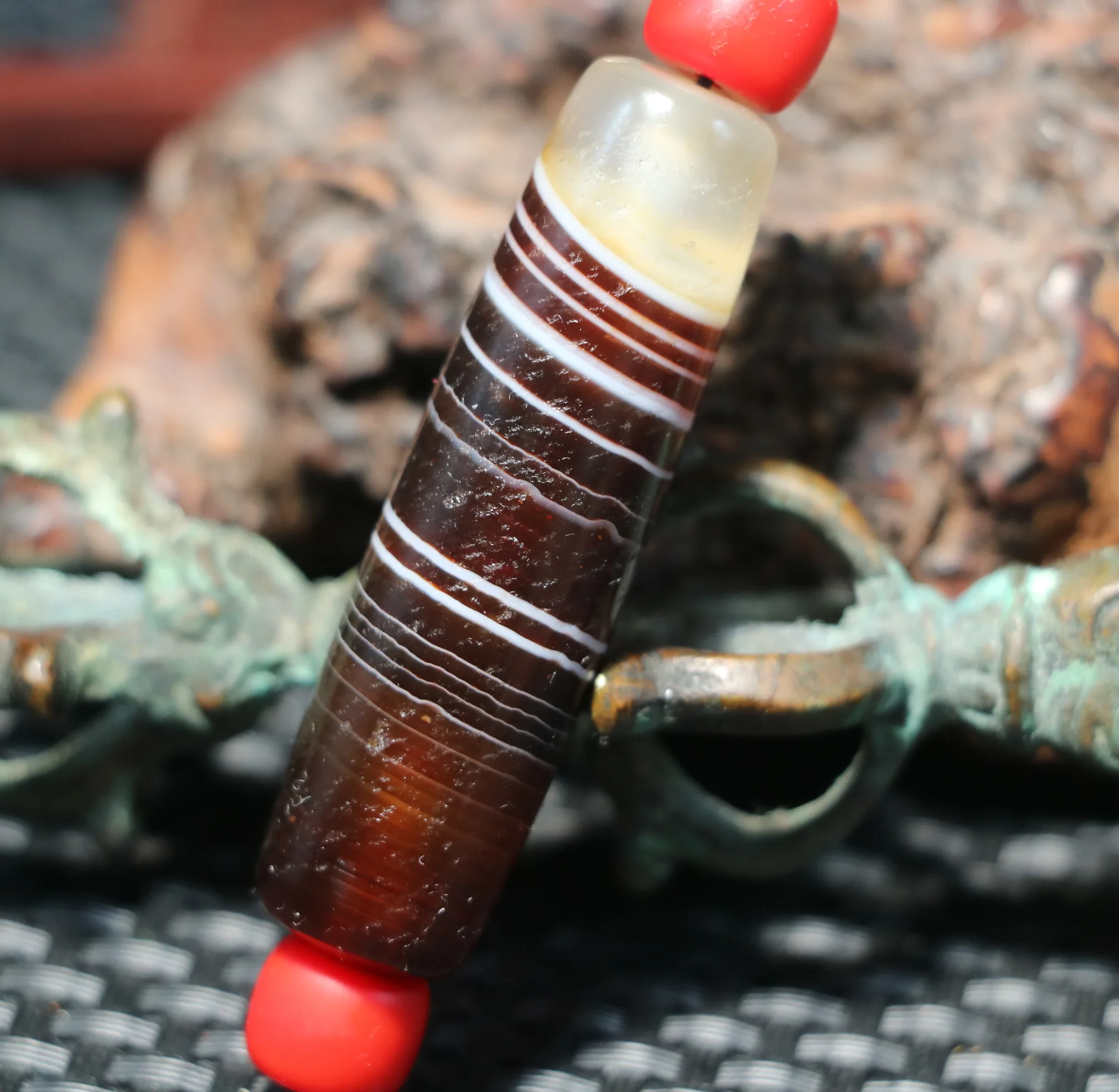 

5A Ultra Energy Tibetan Old Oily Agate Natural Silkworm Lines Be Rich Totem DZi Bead Pendant RT Timestown UPD23823C3