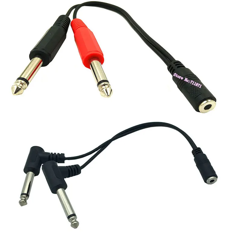 Stereo T​RS 3.5mm Female to Double Straight Elbow Mono TS 6.35mm Male Aduio Adapter cable 2 two TS 6.35 Male TRS 3.5 Female Line