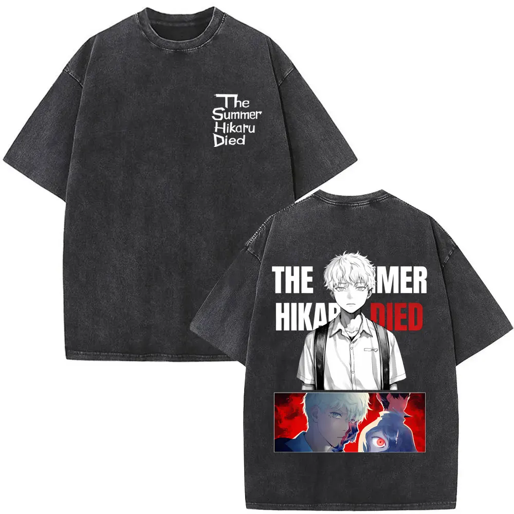 Washed Vintage Anime The Summer Hikaru Died Hikaru Indou T-shirt Men Women Clothing Cotton Casual Oversized T Shirt Couple Lover