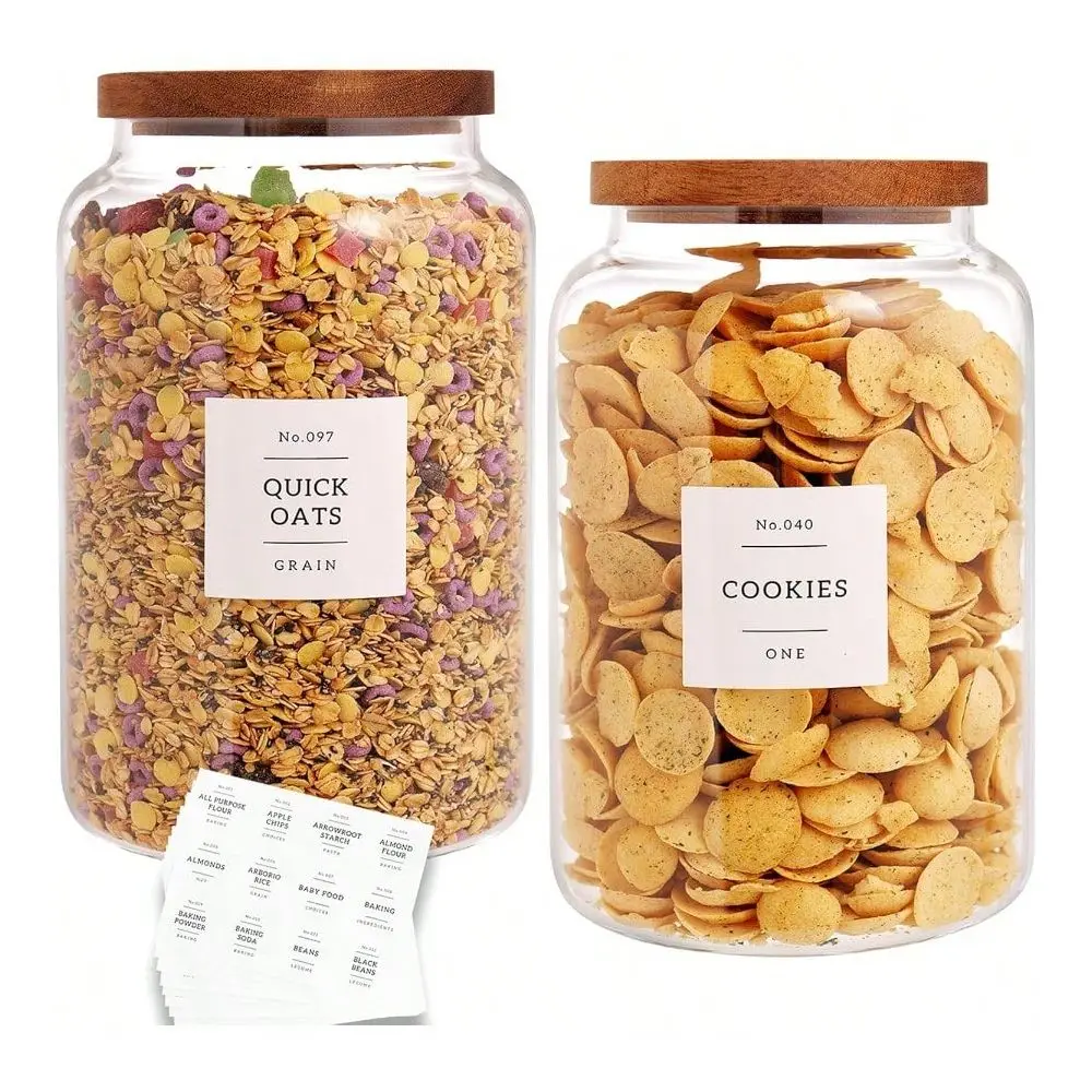 

Of 2 Large Glass Flour And Sugar Containers With 132 Pantry Labels Glass Food Storage Jars With Airtight Bamboo Lid For Flour P