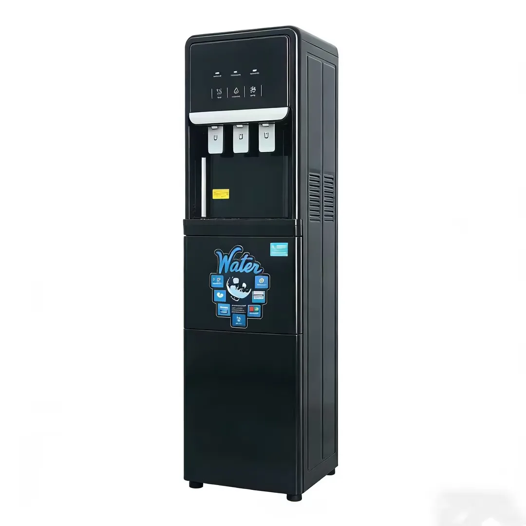 -pp Floor Standing Top Load Hot Cold Water Dispenser Black Color Vertical Type Compressor Cooling Plastic