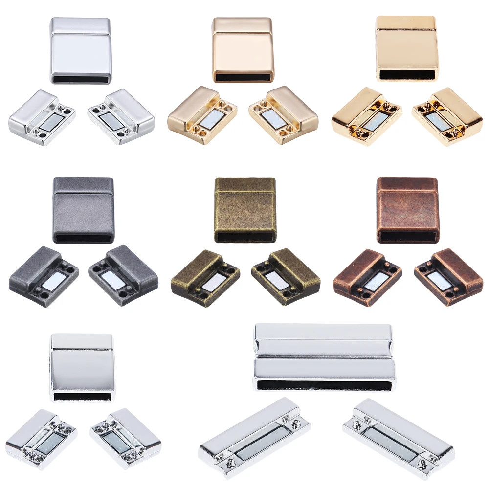 5pcs/Lot Alloy Square Magnetic Buckles Clasps Connectors Fit 15*3mm Flat Leather Rope Cord for DIY Jewelry Bracelets End Clasp