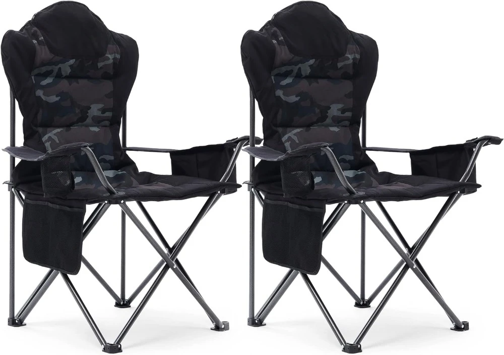 

Camping Chairs, Outdoor Folding Chairs 2 Pack for Heavy People, Folding Chairs for Outside, Camp Chairs with Cup Holder & Cooler