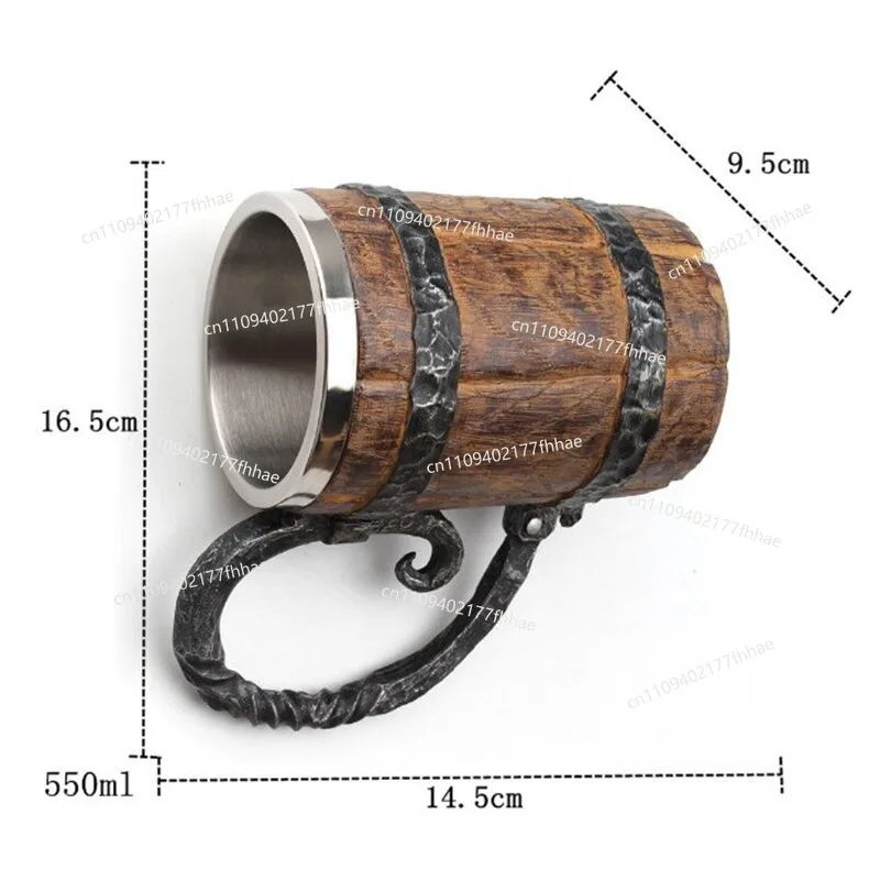 Free Shipping, Bar Beer Cup Simulation Wood Cup, Stainless Steel Liner, Mug Big Handle Log Modeling Water Cup