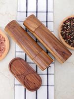 Leeseph Wooden Salt and Pepper Grinder Set, Wooden Tray for Anchoring, Cleaning Brush & Spoon, Dinner Table Accessories,8 Inch