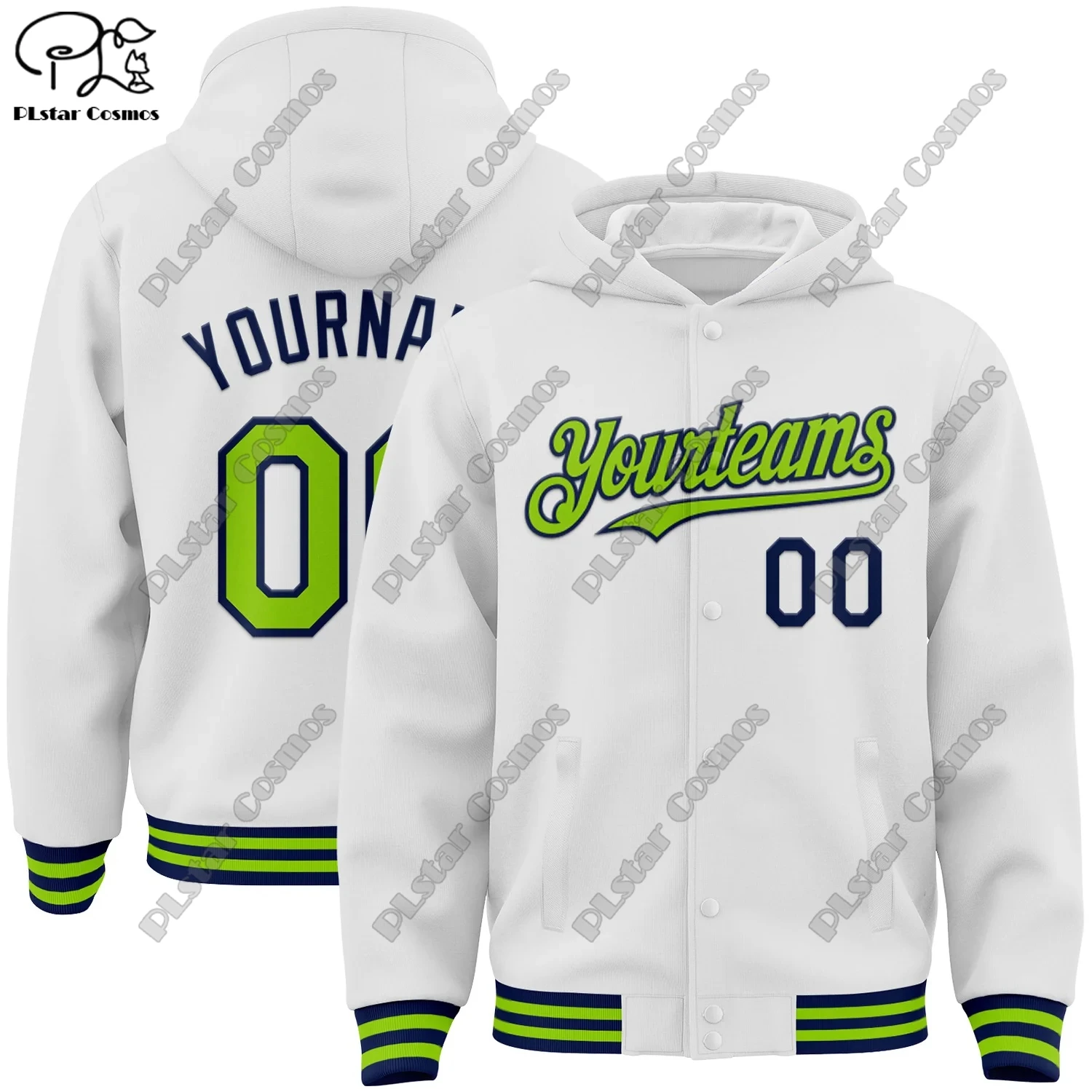 New 3D printing customized team name name number white genuine full snap jacket hoodie unisex winter new product -3