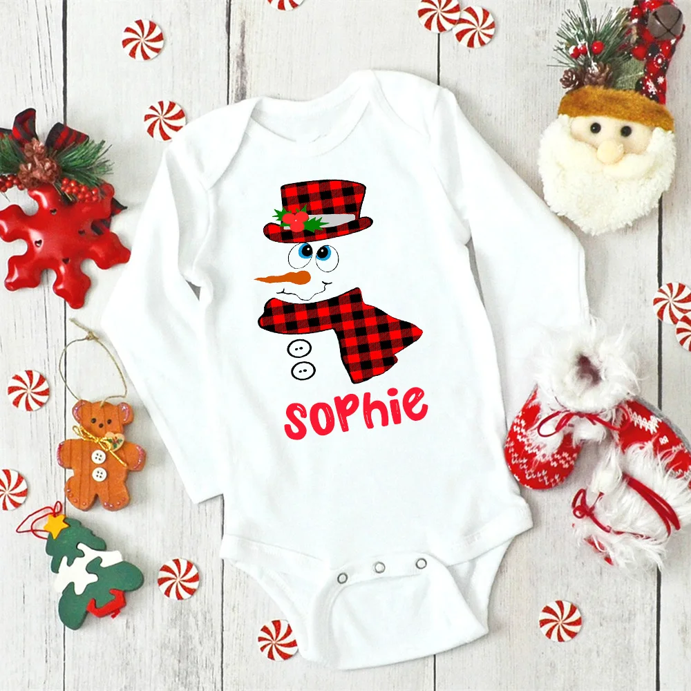 Personalised Christmas Baby Bodysuit Custom Name Infant Outfit Clothes Boy Girl Holiday Party Jumpsuit Deer Santa Newborn Romper