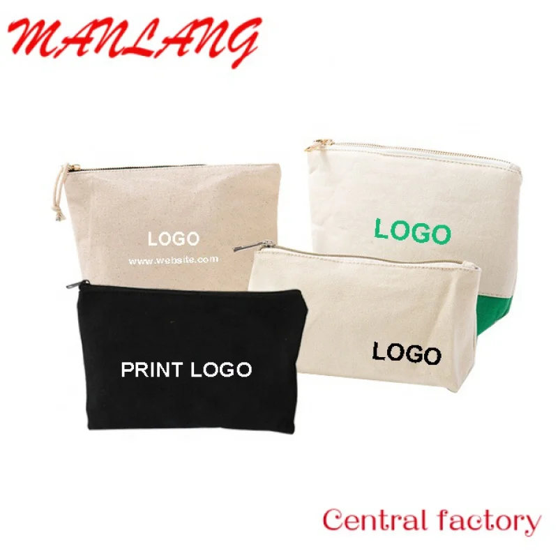 Custom  custom logo size private label women travel make up bag large capacity money cotton canvas makeup pouch cosmetic bag wit