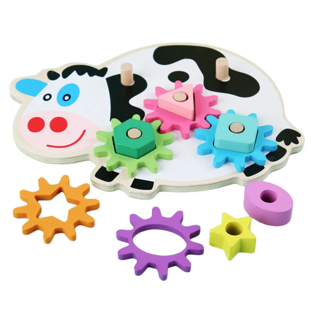 

Cow Gear Toy Kindergarten Teaching Aids Mini Puzzles Geometry Blocks Shape Turning Toys Match Color Matching Learning