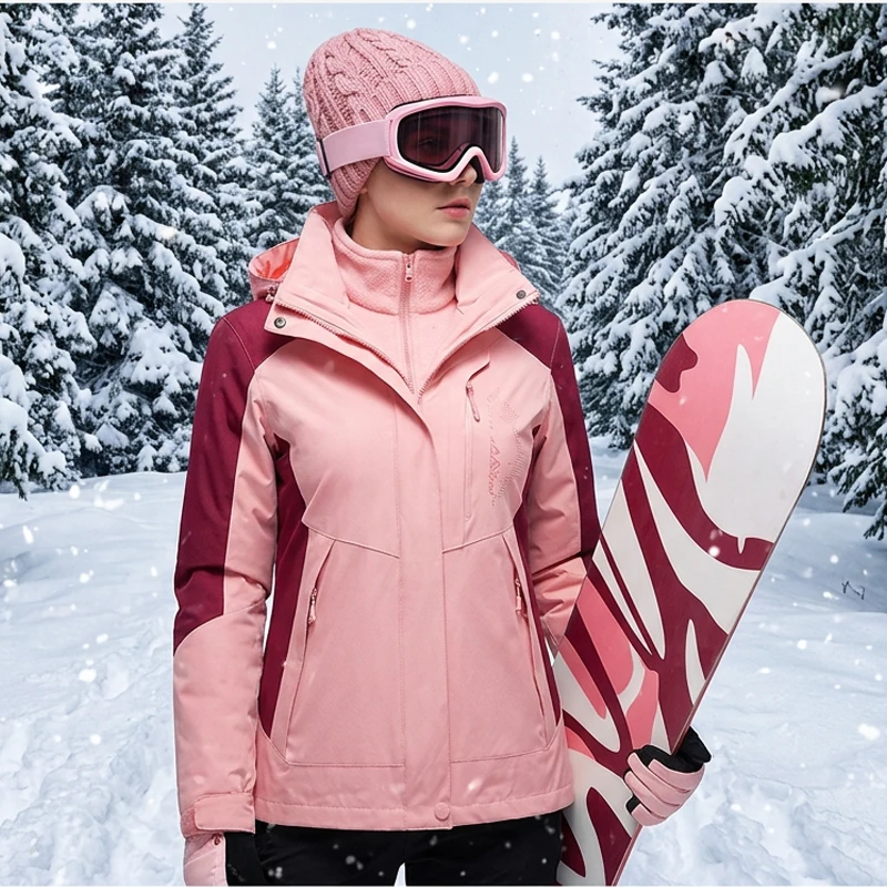 

Winter High Quality Ski Jacket Women Waterproof Warmth Female Coat Snow Camping Skiing and Snowboard 3 in 1 Jacket Brand