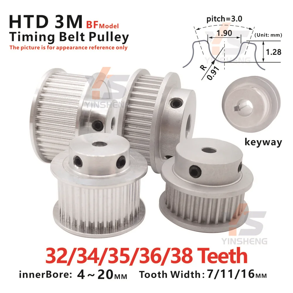 

HTD 3M synchronous pulley 32 34 35 36 38 Tooth Belt Width 10 15 MM Inner Bore 5 To 25 MM keyway3 4 5 6 Timing Pulley 3D Printer