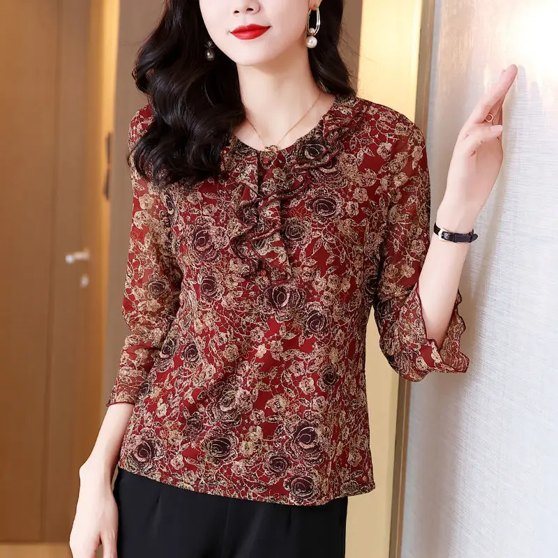 2023 Vintage Casual Female Clothing Summer Three Quarter Floral Printing Tops Women Butterfly Sleeve Pullovers T-shirt