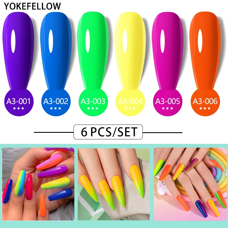 

YOKEFELLOW Neon Gel Nail Polish Set 6 Colors Fluorescent Gel Polish Spring Summer Neon Colors Soak Off Nail Polish Set