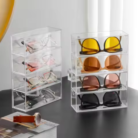 Transparent Multi Grid Sunglasses Storage Box 4-layer Sunglasses Desktop Display Box Acrylic Board Miscellaneous Box Wholesale