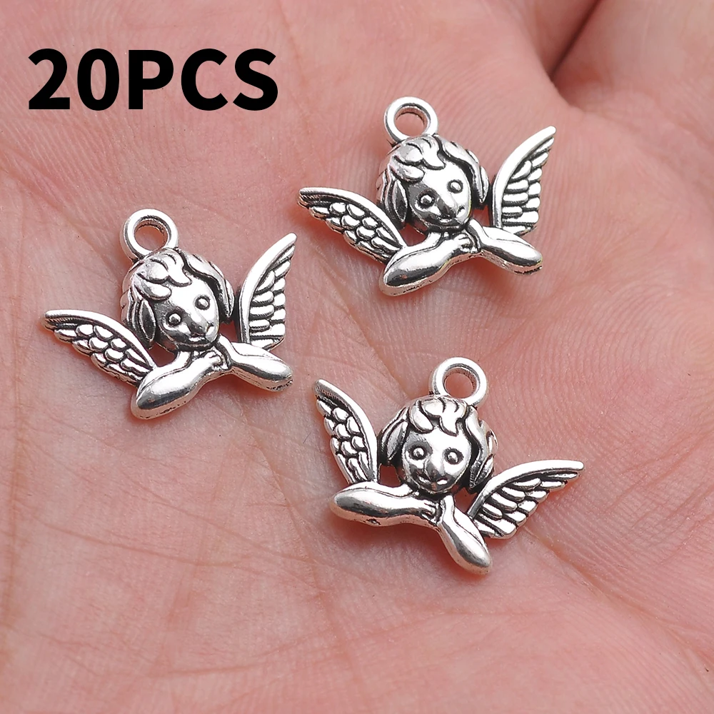 20 Vintage-Style Angel Pendants with a Single Hole, Featuring a Half-Body Angel Design, with a Built-In Hanging Loop on the Top, Suitable for DIY Bracelets, Earrings, Necklaces, and as a Symbol of Protection, Unique Handmade Beaded Accessories