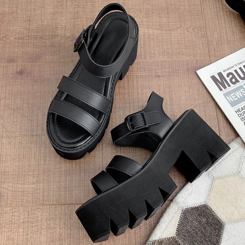 Black Platform Women Sandals Summer 2023 Female Shoes Woman Block Heel Fashion Buckle Causal Sandals 8cm Chunky Heel Sandalias