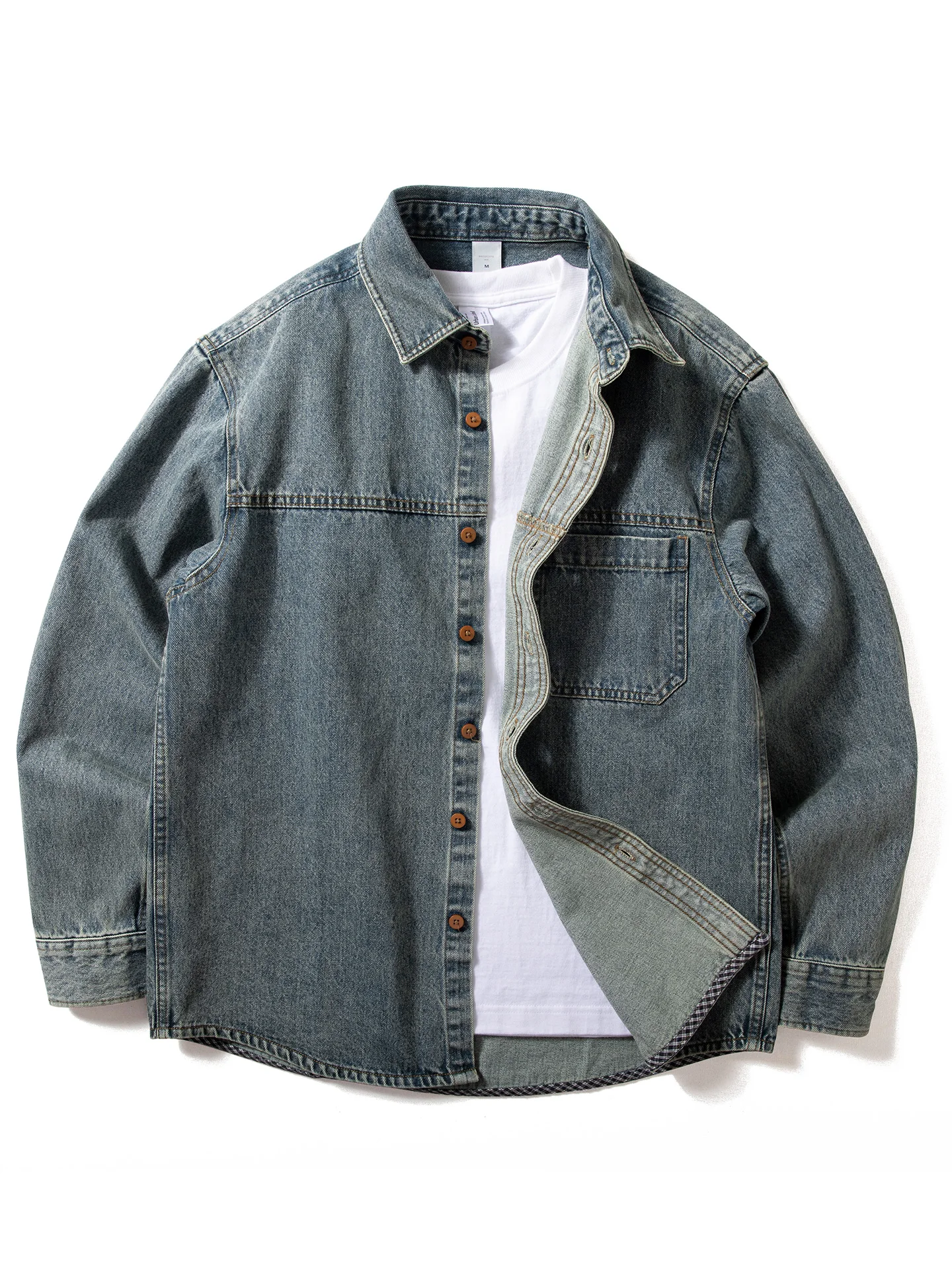 

Retro Waed Denim irt Jaet Men's Long Sve Trendy Workwear irt American Sle Casual Loose Fit Youth ular Cotton ...