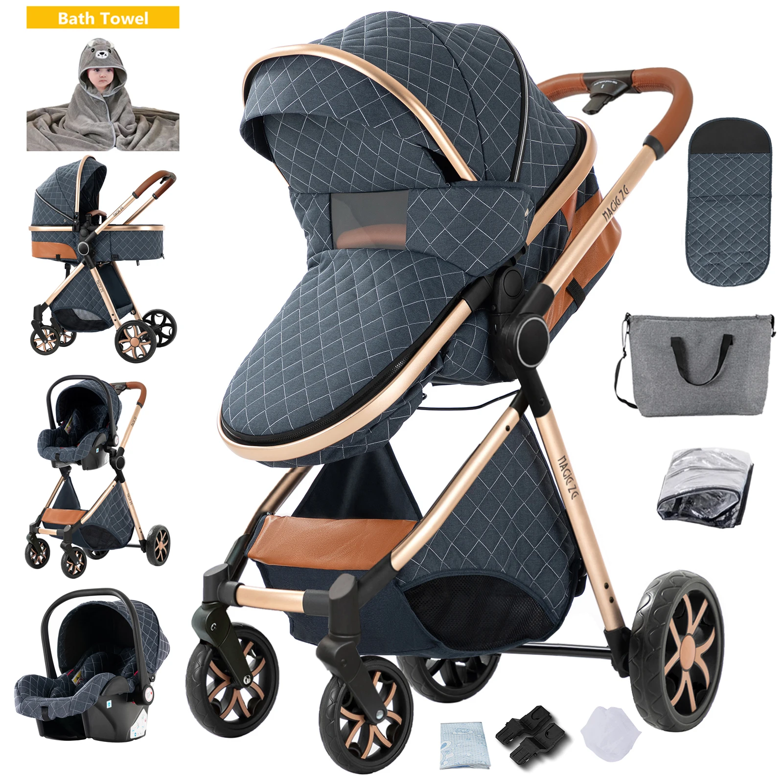 Lichtgewicht vierwielige kinderwagen babyproducten kinderwagen lichtgewicht 3-in-1 kinderwagen babywagen voor pasgeborenen