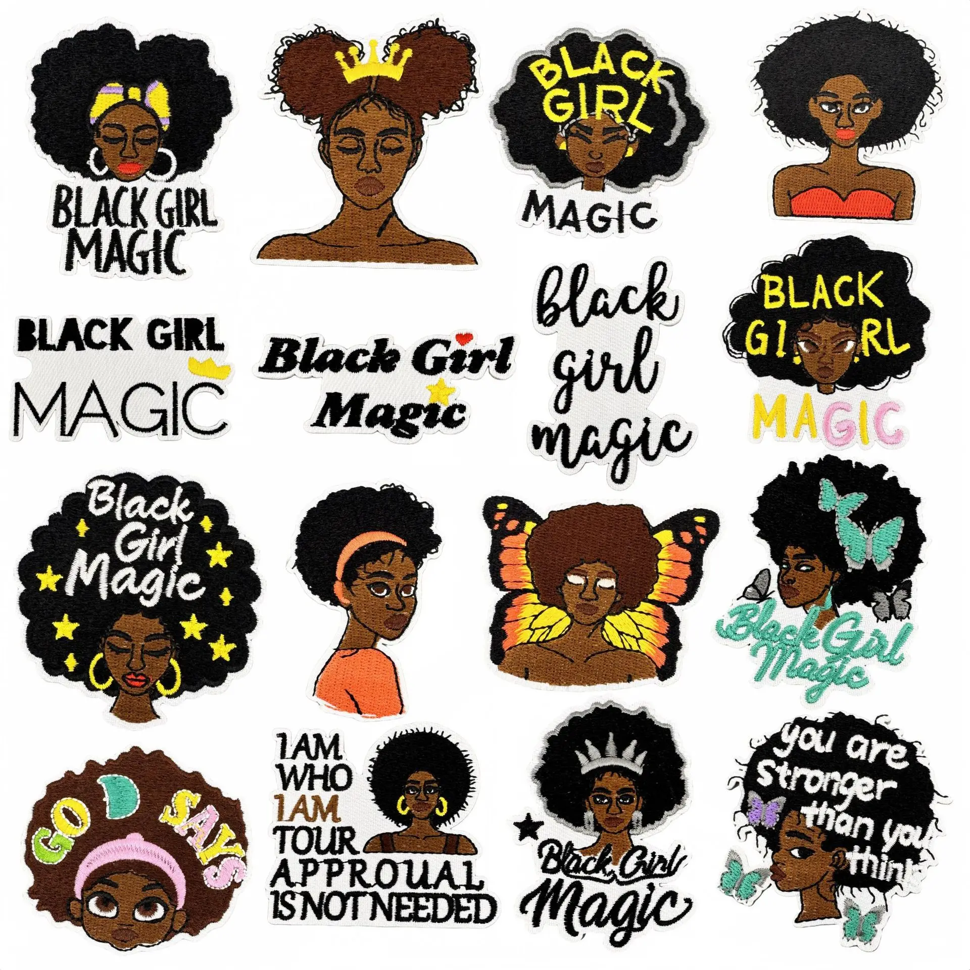 

New Patches Black Girl Badges Embroidered Iron On Clothing Hat Bag Shoe Repair Phone Gift Box Decor DIY