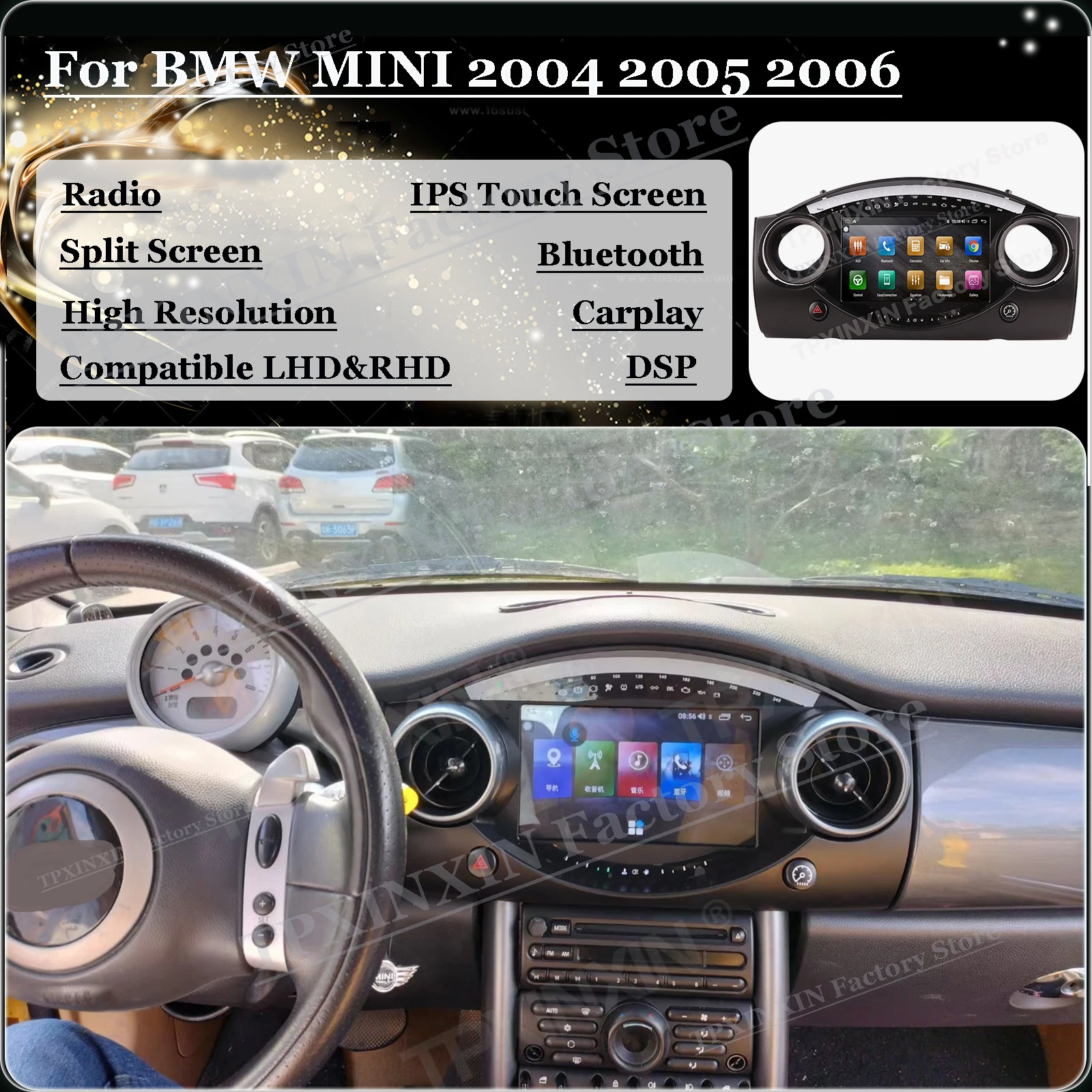

Автомобильный мультимедийный плеер 8 + 256G Android 12 Carplay Radio Coche с Bluetooth для BMW MINI 2004 2005 2006 GPS Navi Player