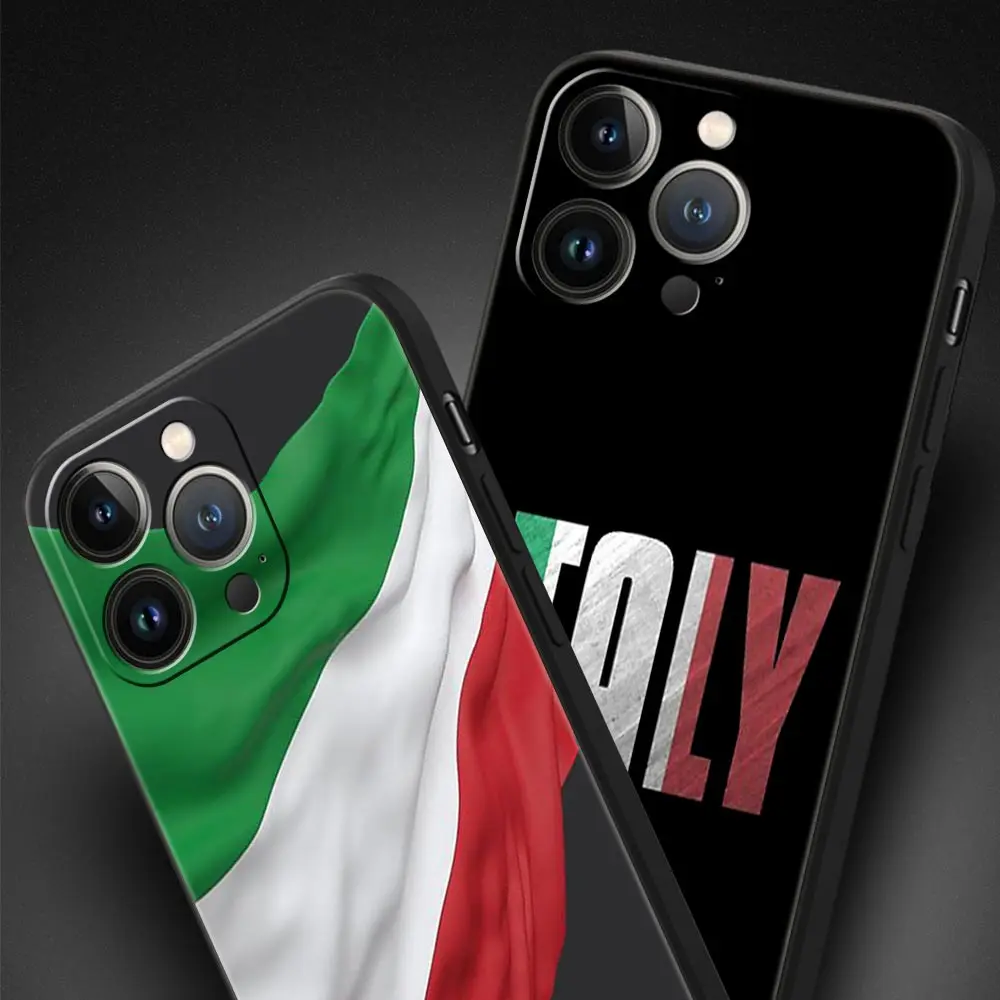 ITALY Flag Luxury Phone Case For iPhone 13 15 14 12 Mini 11 Pro MAX XR X SE XS 7 8 Plus Silicone Black Protection Cover