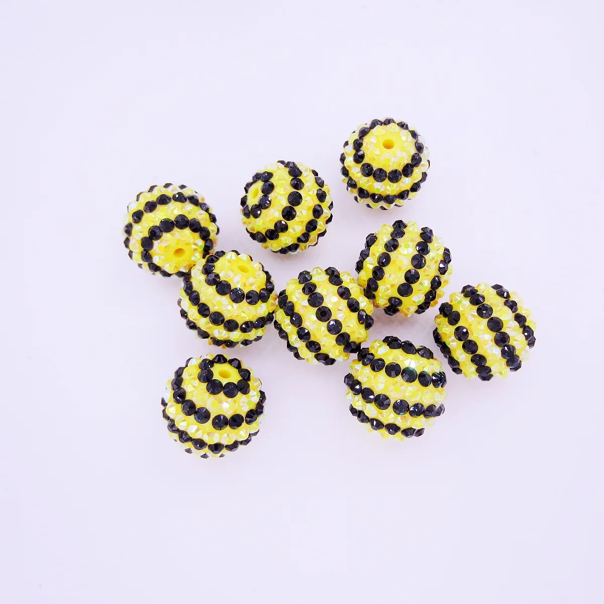 50PCS Handmade Resin Rhinestone Bead 20MM Yellow Black Double Color Striped Beads For Girls Chunky Bubblegum Necklace Making image 2