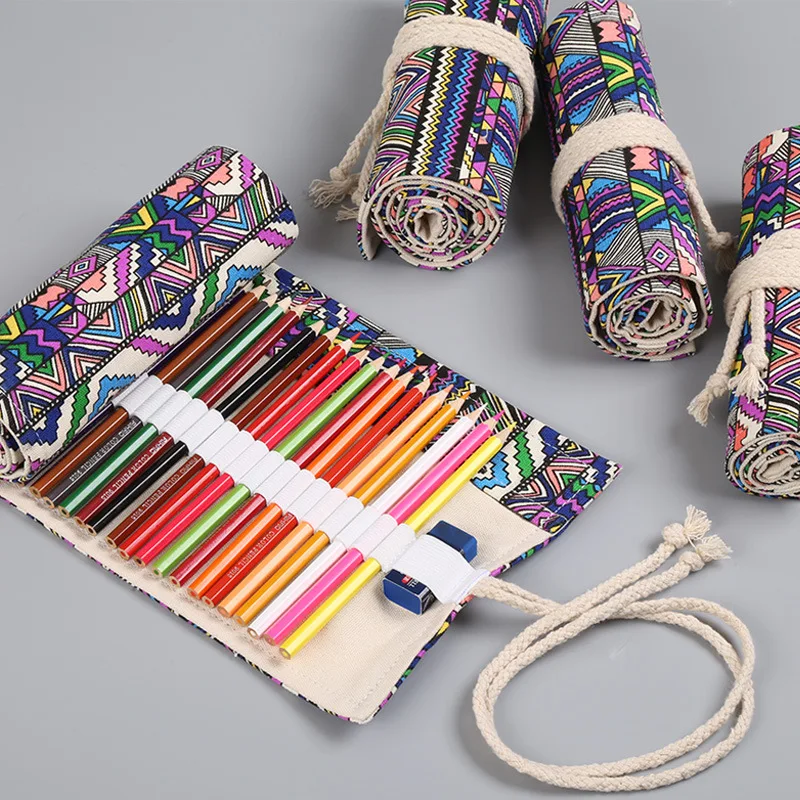 Trousse à crayons enroulable en toile, sac à stylos pinceaux pour étudiants, étuis à crayons mignons, croquis, rideau de crayons de couleur, 12 trous, 24 trous, 36 trous, 48/72 trous