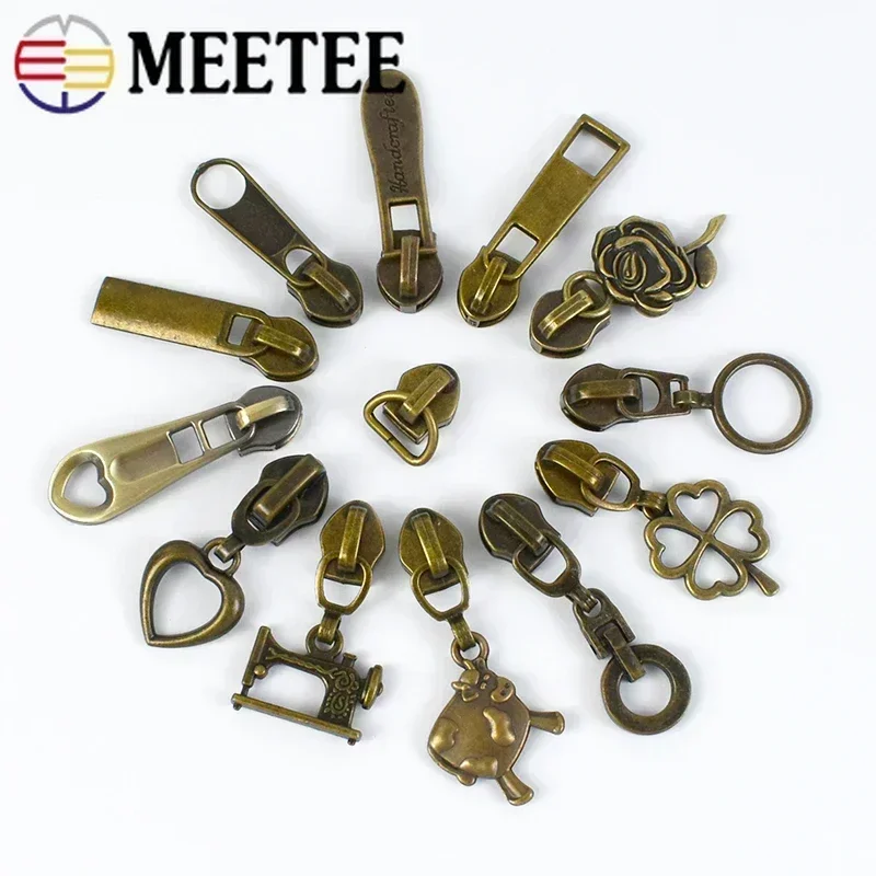 5/10/20Pcs 5# Bronze Zipper Sliders for Nylon Zips Tapes Bags Wallet Decor Zippers Puller Repair Kits DIY Sewing Accessories